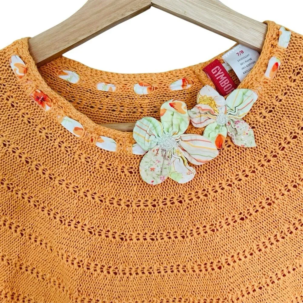 Gymboree Vintage WILDFLOWER FIELDS Orange Crochet Poncho Size 7/8